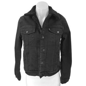 Levi’s Black Denim Sherpa Fleece Long Sleeve Button Down Trucker Coat Jacket S
